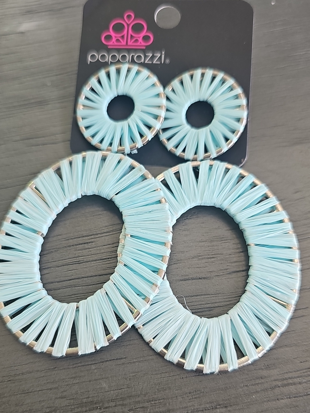 paparazzi Sky Blue Raffia Wrapped Hoop Earrings